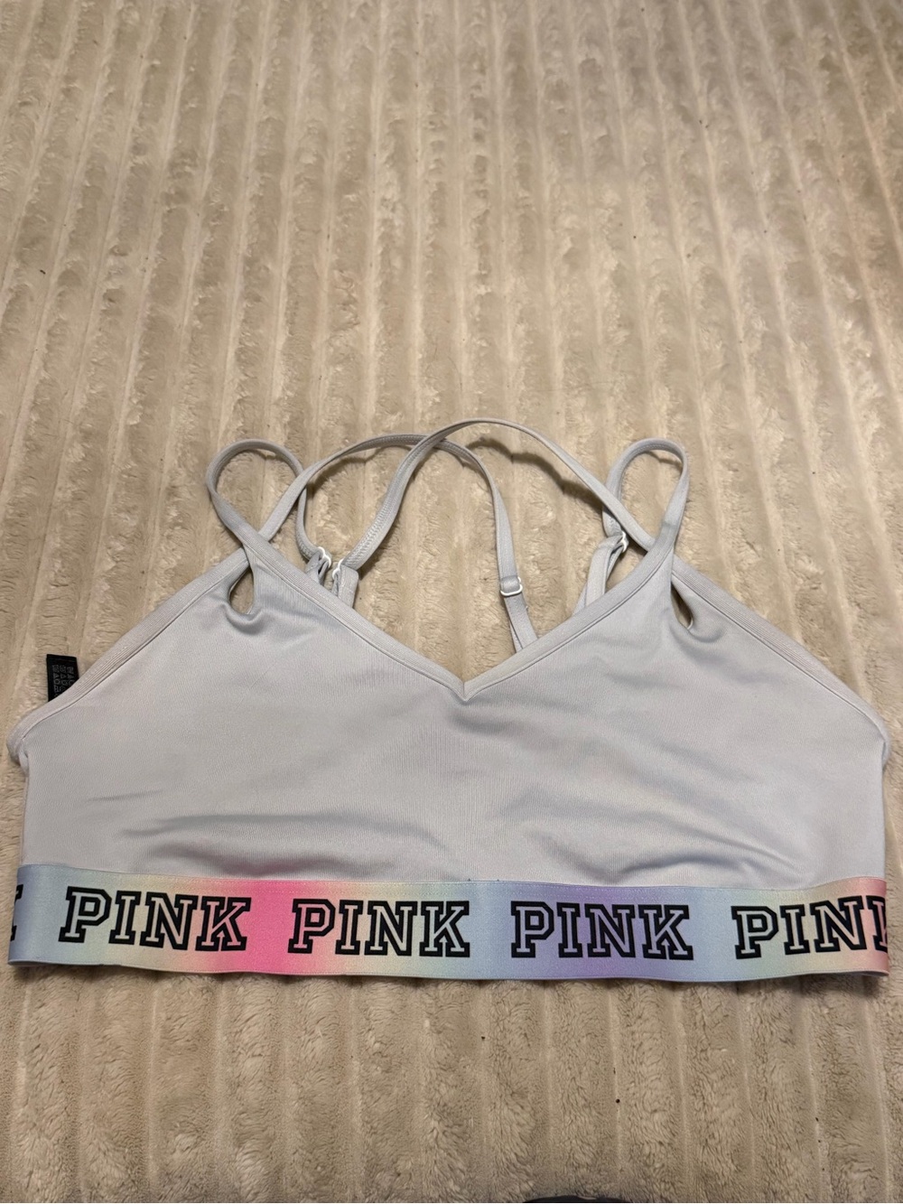 PINK Victoria's Secret Light Gray Bralette with Rainbow Logo Band